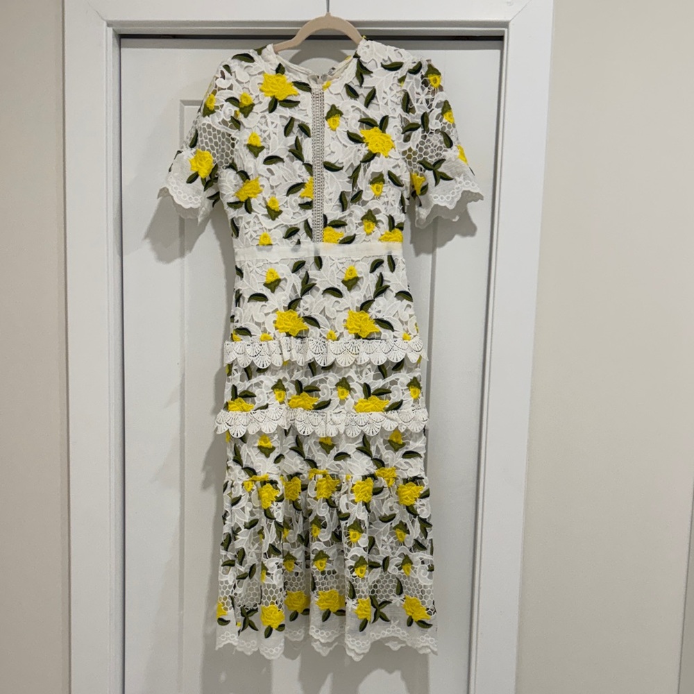 Just Me Floral Lace Midi Dress - White and Yellow Size S - Picture 2 of 5